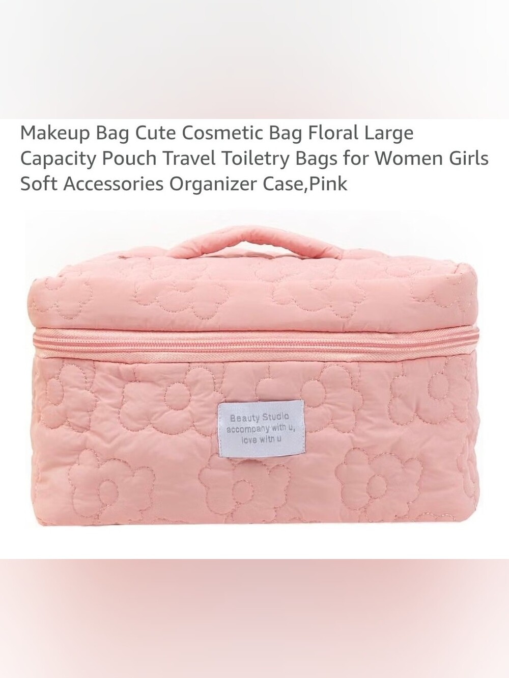 3/$20 Large Capacity Quilted Pink Cosmetic Makeup Skincare Toiletries Bag